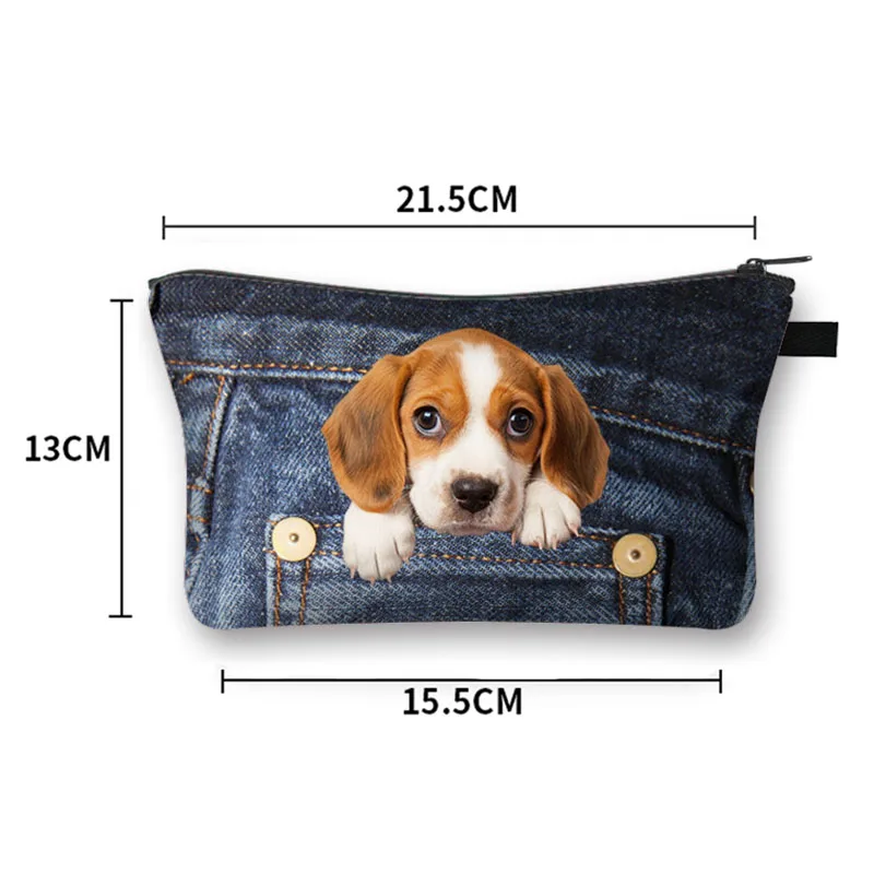 Funny Pocket Dog Cosmetic Cases Pet Dachshund Bulldog Yorkshire Dogs Women Makeup Bag Zipper Pouch Lipstick Small Pouch Gift