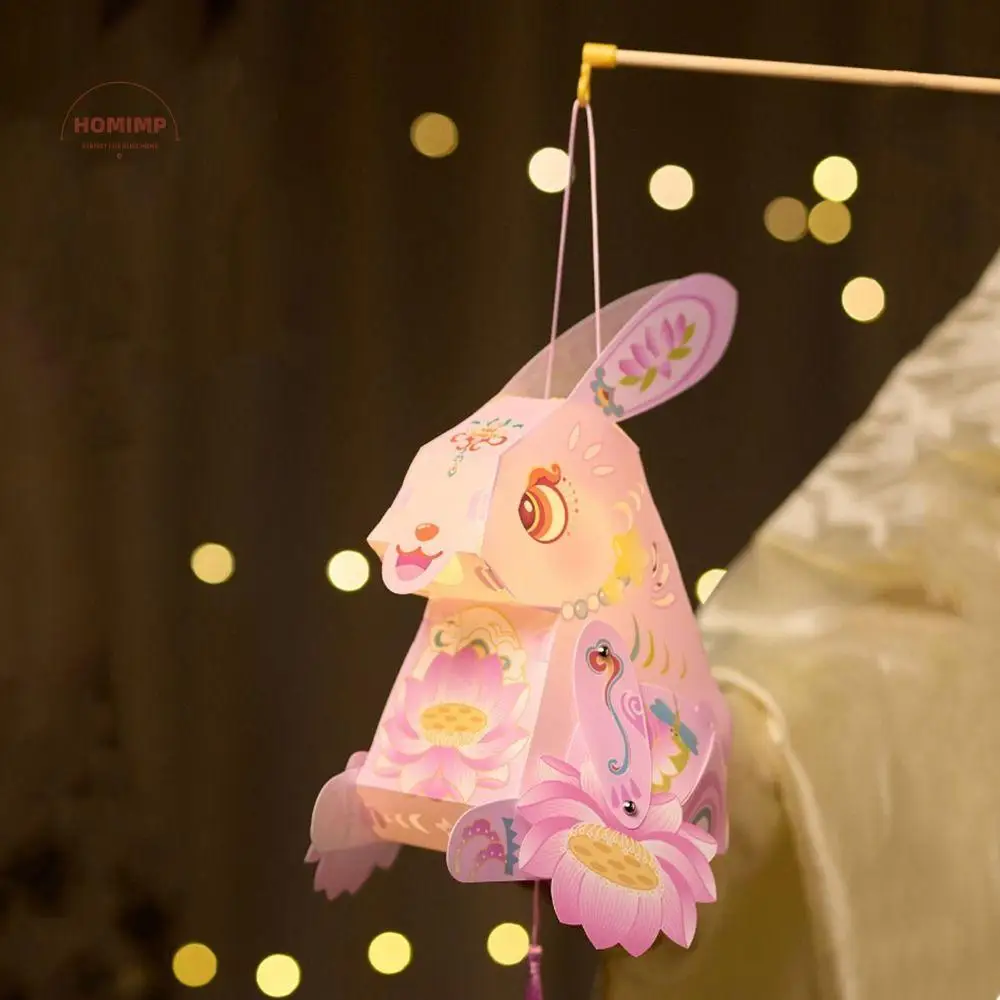

Paper Chinese Rabbit Lantern Cartoon Glowing Handheld Rabbit Lantern Handmade DIY Material Package Mid-Autumn Festival Lantern