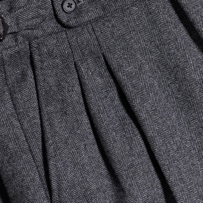 تويد خمر الرجال فستان بنطلون مزدوج الطيات الخصر مستقيم الساق بنطلون سميكة نمط الخريف الشتاء الزفاف بنطلون للرجال
