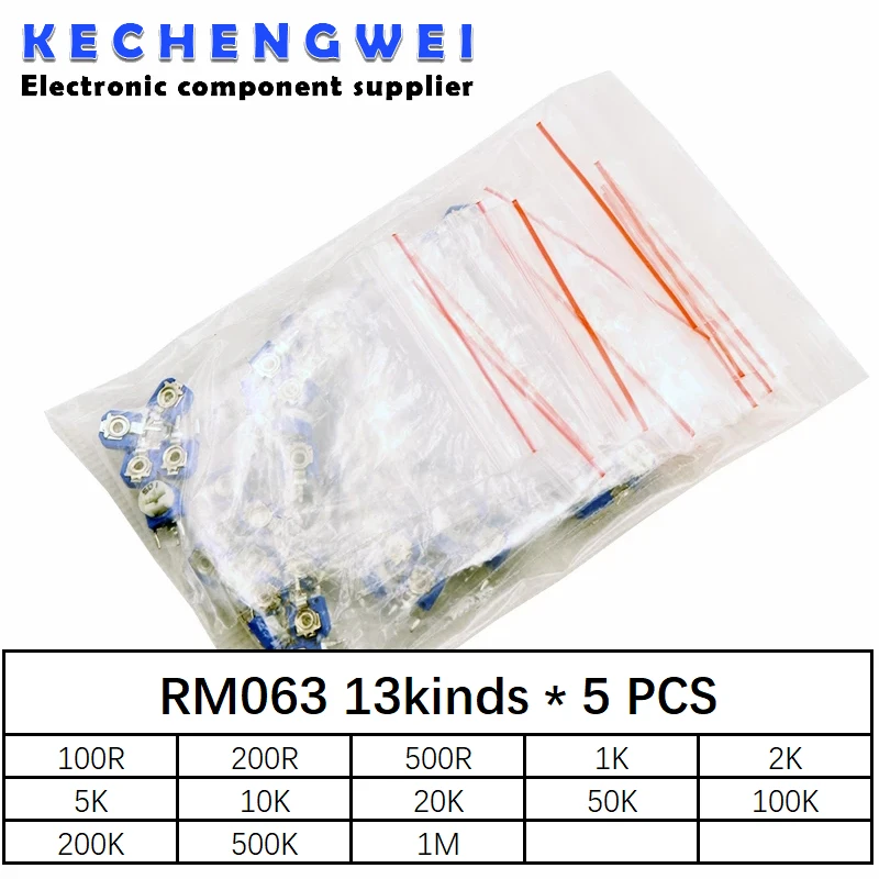 65pcs RM063 vertical azul branco kit de resistor ajustável 100 ohm -1M ohm 13 tipos * 5 PCS = 65PCS