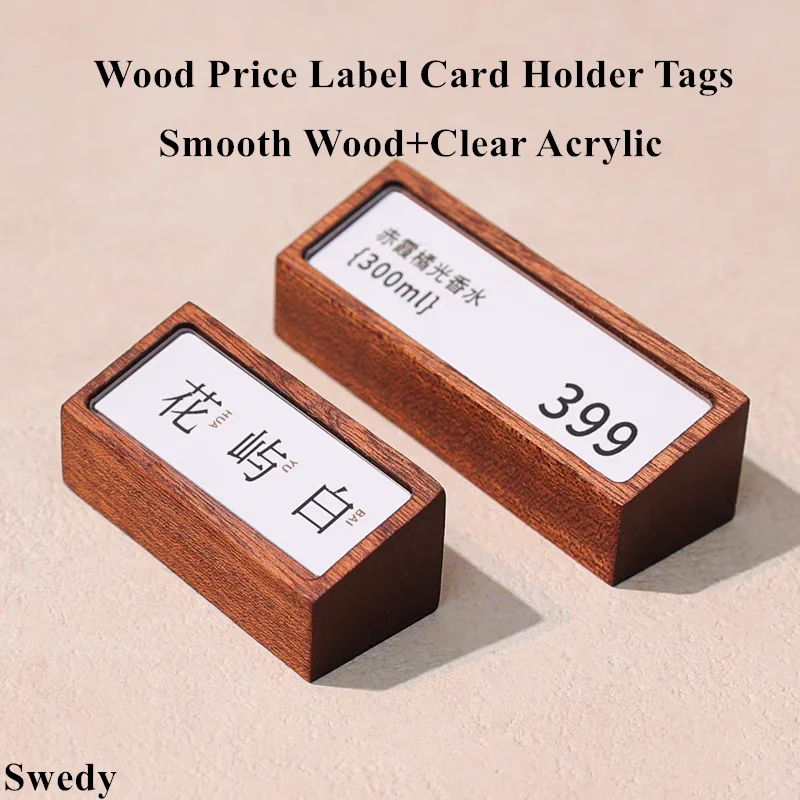 

68x18mm Small Table Number Card Holder Wood Price Label Paper Tags Acrylic Sign Holder Display Stand