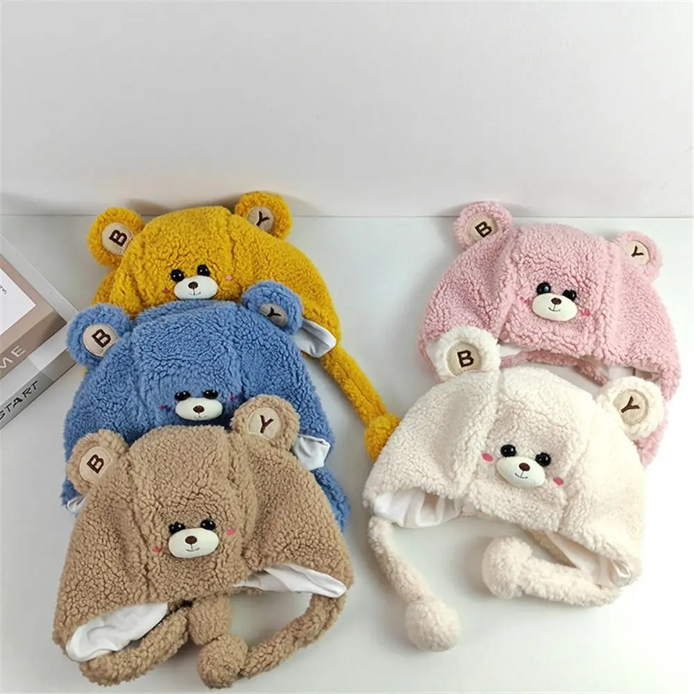 Thick Winter Warm Plush Earmuffs Cap Cartoon Bear Coral Velvet Ear Protection Beanie Hat Pullover Hats Bomber Hats Boys Girls