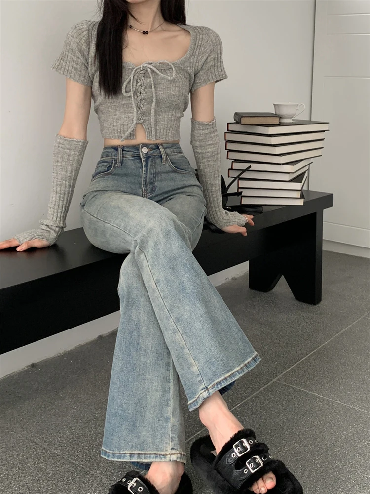 กางเกงยีนส์ผู้หญิง เสื้อผ้าผู้หญิงสำหรับใส่ทำงานในออฟฟิศ ชุดทำงานทางการ เสื้อผ้าผู้หญิง แฟชั่นเดนิม สวมใส่สบาย สง่างาม ทันสมัย เรียบง่าย