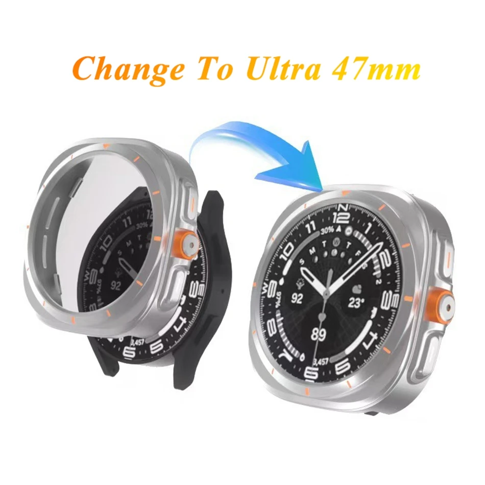 Change To Ultra 47mm Case for Samsung Galaxy Watch 7 6 40mm 44mm Protect Case + Anti-spy Privacy Tempered Glass Screen Protector