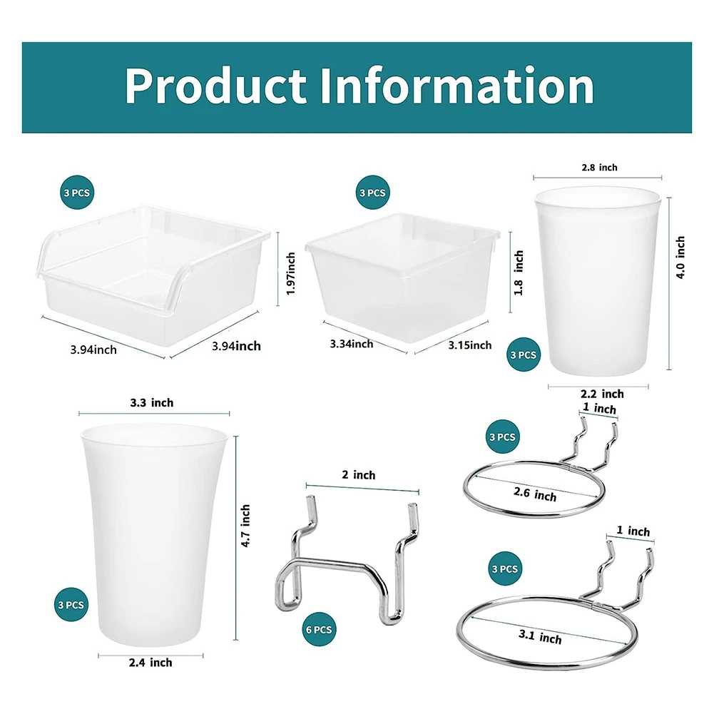 

ABNQ Peg Board Bins Peg Board Cups with Hooks & Loop 12Pack,Peg Board Organizer Accessories, Peg Board Tools Organizer A