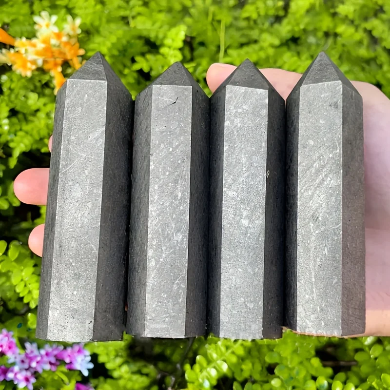1PC Natural Shungite Tower,SHUNGITE Point Tower, SHUNGITE Crystal Quartz Obelisk,Polished Black Crystal Quartz Point for Thanks