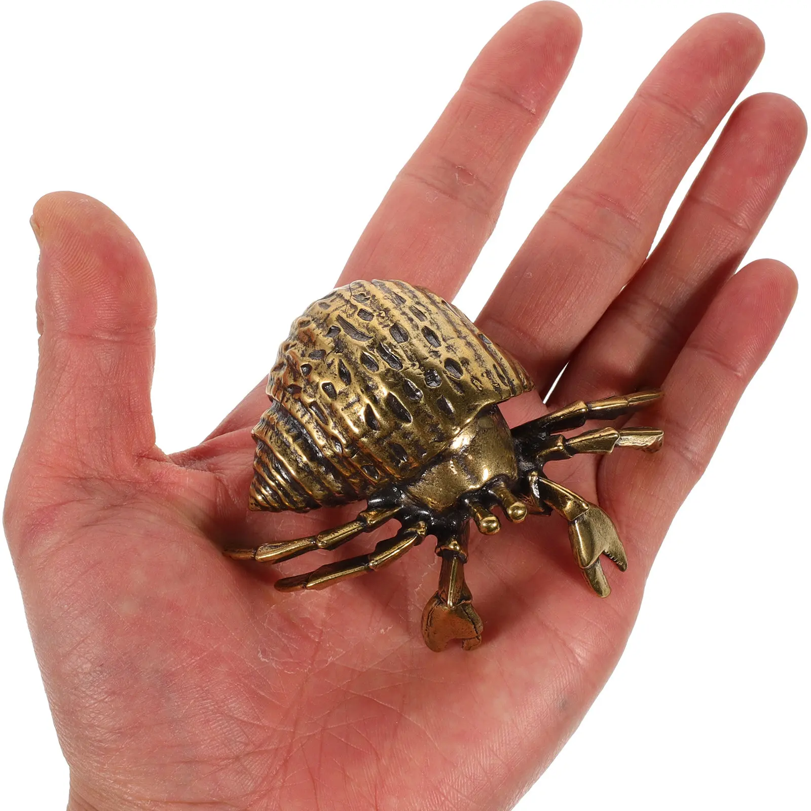 Brass Vintage Hermit Crab Sculpture Retro Aged Finish Coastal Desk Decoration Miniature Seashell Crab Home Ornament