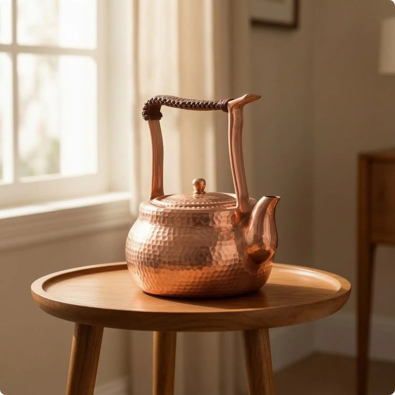 Teapot with Wrapped Handle Braided Copper Teapot 800ml Tea Pot for Collectors, Kitchen Decor