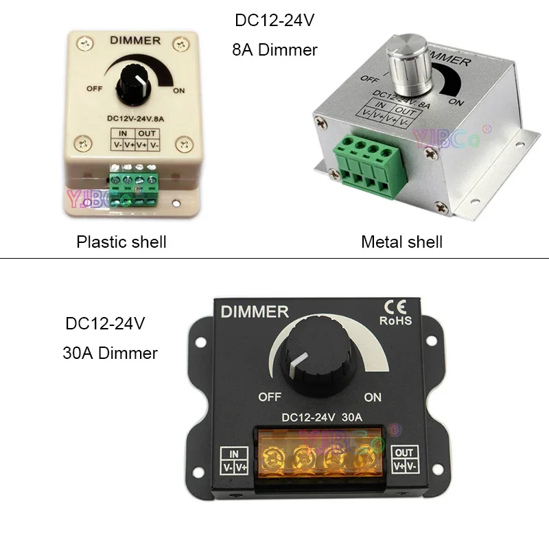 Tira de luces LED de un solo Color, atenuador DC12V-24V 8A 30A 96W 360W, brillo ajustable 5050 3528, controlador de cinta de lámpara LED