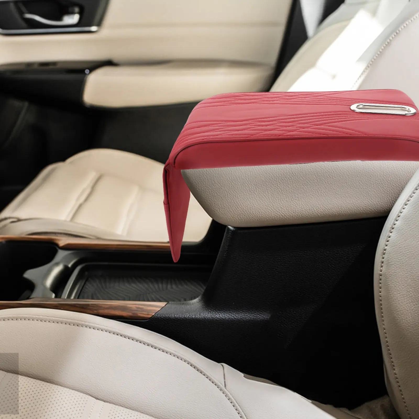 Red Large Car Armrest Cushion with Angel Pattern Tissue Box Storage Bag Universal Fit for All Vehicles Comfortable Height