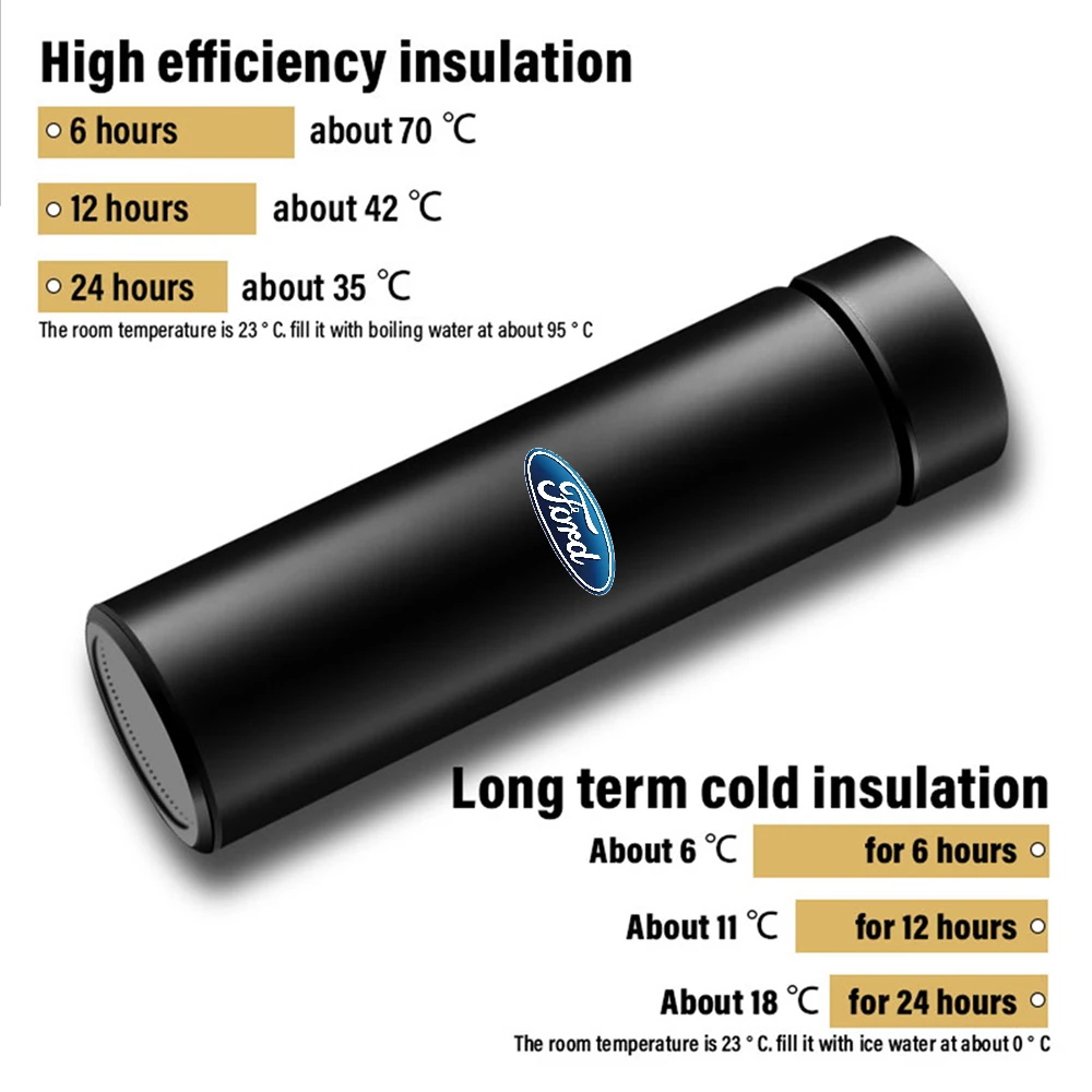 Smart Touch Screen Stainless Thermo Mug Temperature Display For Ford Ranger Focus Kuga Mustang S-MAX Transit Mondeo Fusion Fiest