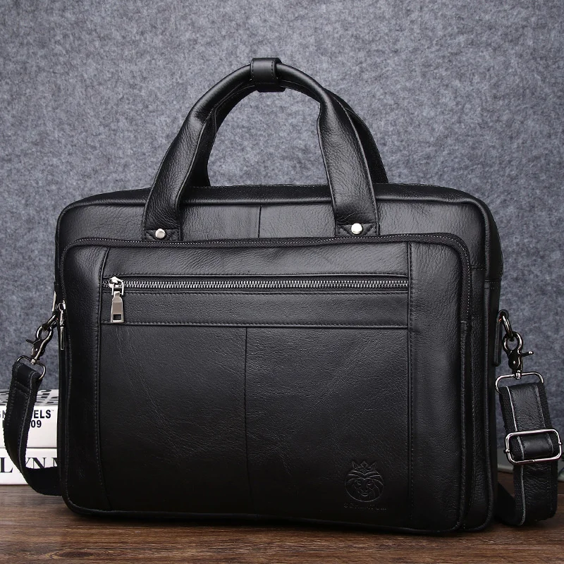 

Large Capacity A4 Black Genuine Leather Executive 14‘’ 15.6'' Laptop Men Briefcase Cowhide Messenger Bag Portfolio Handbag M8601