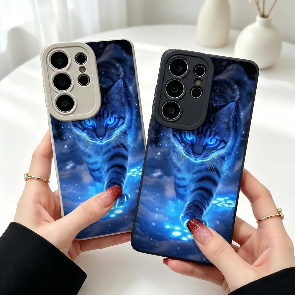 Blue Eyed Cat Snow Light Cover Silicone Case For Samsung Galaxy S26 S25 S24 S23 S22 S21 Ultra Plus FE Soft Phone Case