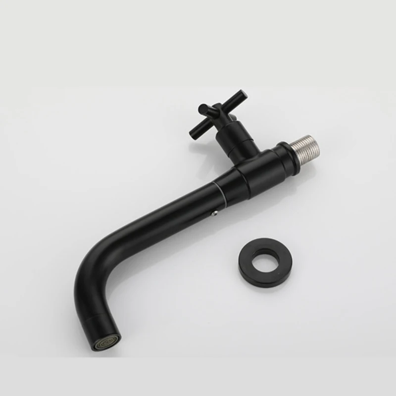 Black Wall Mount Basin Faucet Outdoor Garden Spout Mop Pool Tap Wash Faucet Single Cold Water Bathroom Kitchen Sink Faucets