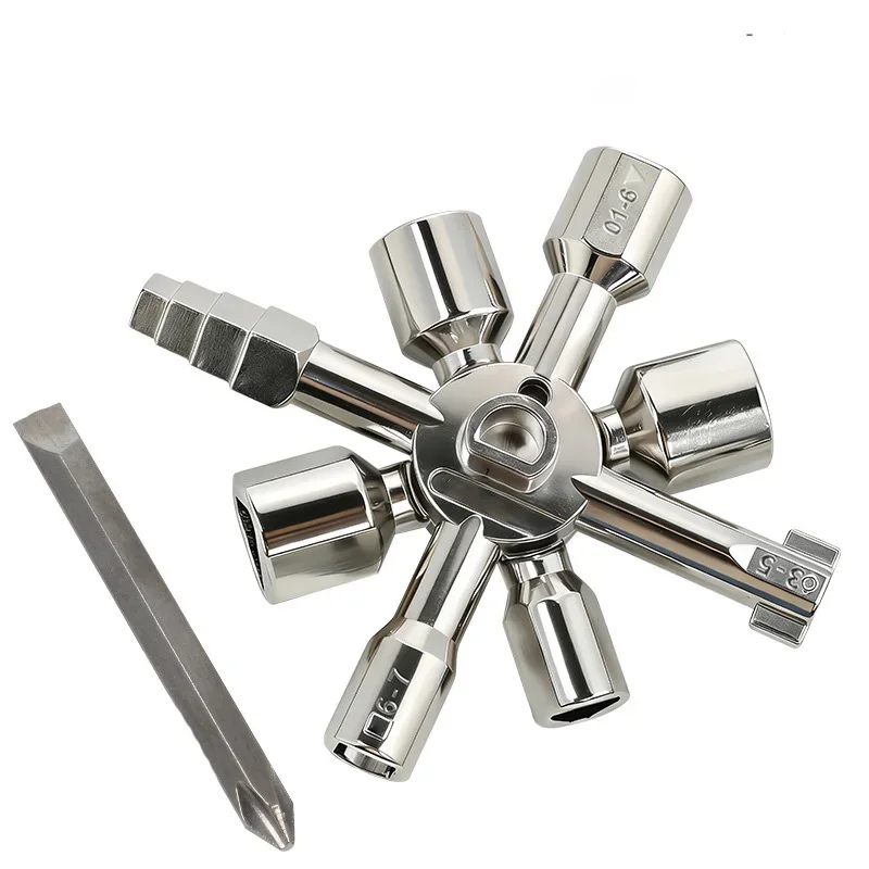 10 In 1 Multifunction Cross Square Key Wrench, Alloy Universal Tool for Elevator & Electrical Cabinet Maintenance