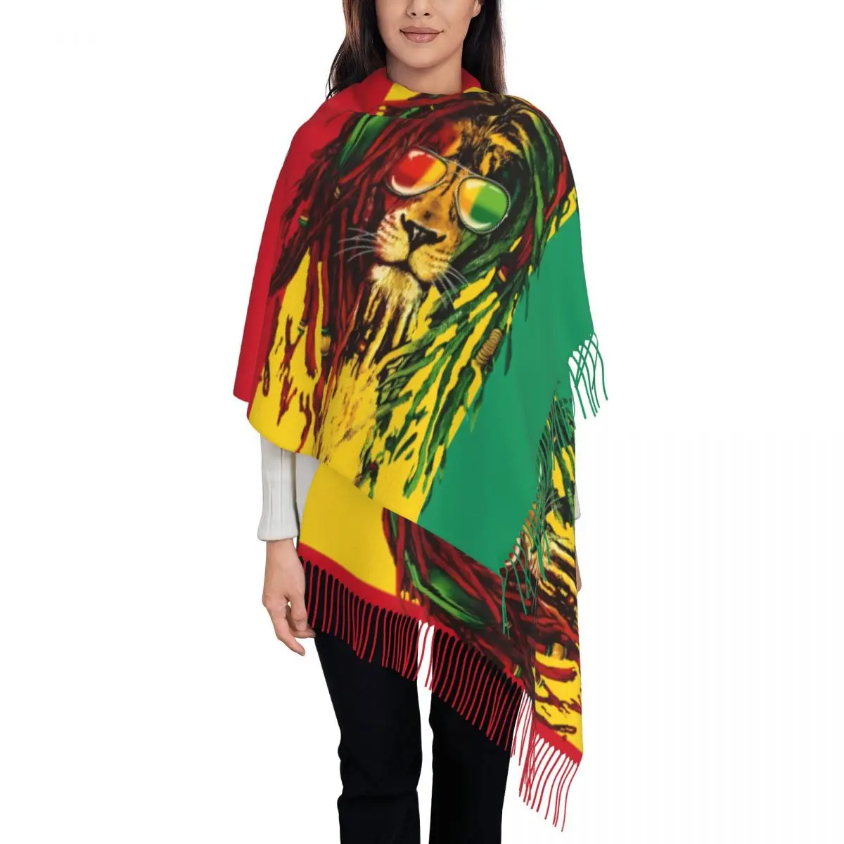 Rasta Lion Scarf with Tassel Animal Warm Soft Shawl Wraps Womens Custom DIY Large Scarves Winter Luxury Brand Foulard