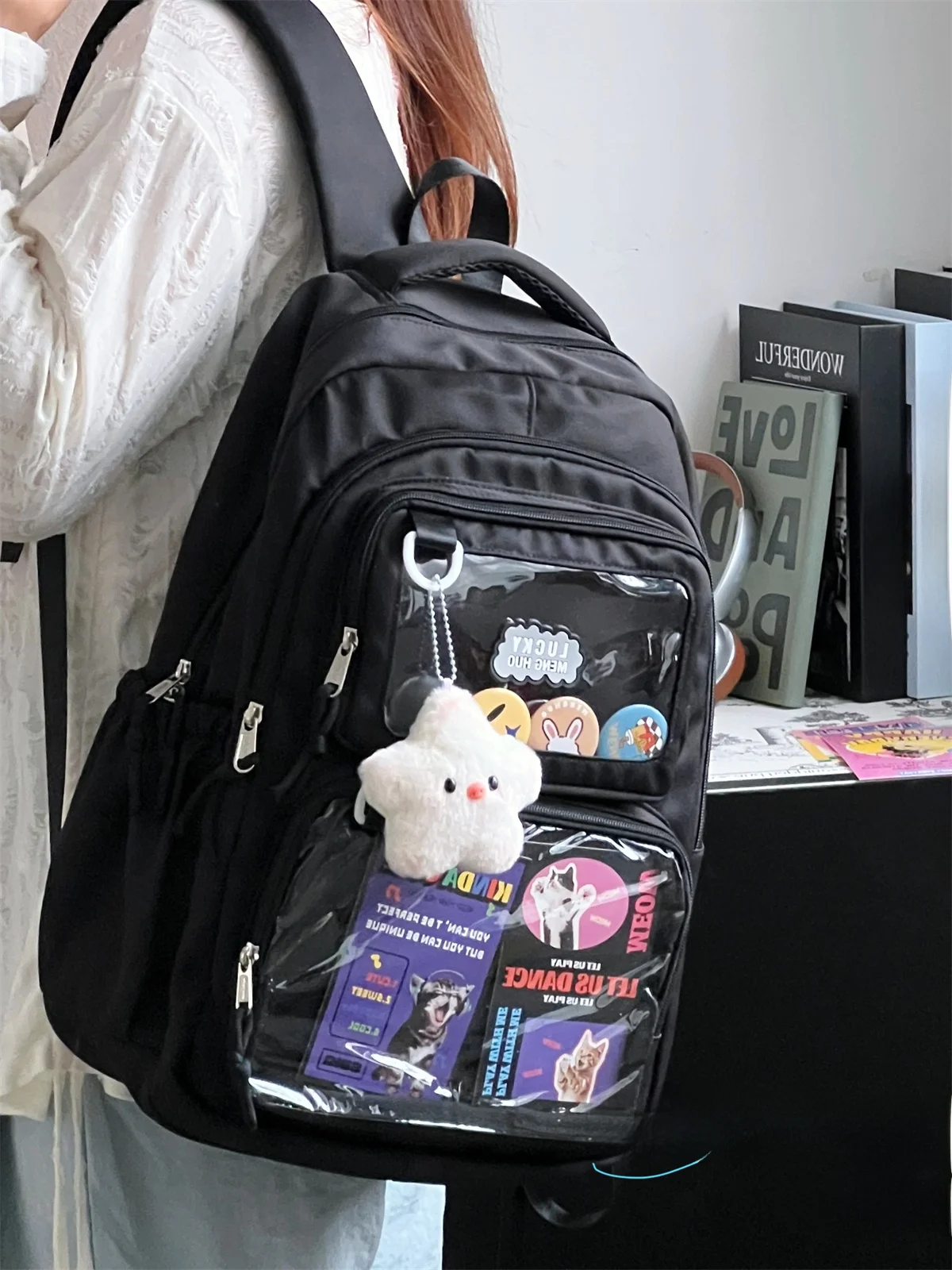 

Pure Color Large Capacity Ins College Style Versatile See-Through Itabag Student Classroom Backpack Female