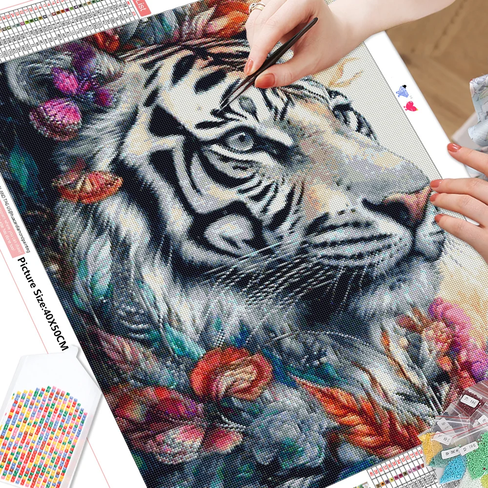 HUACAN Full Diamond Painting Animal Tiger Drill Mosaic Flower New Collection 2024 Craft Kit Wall Decoration