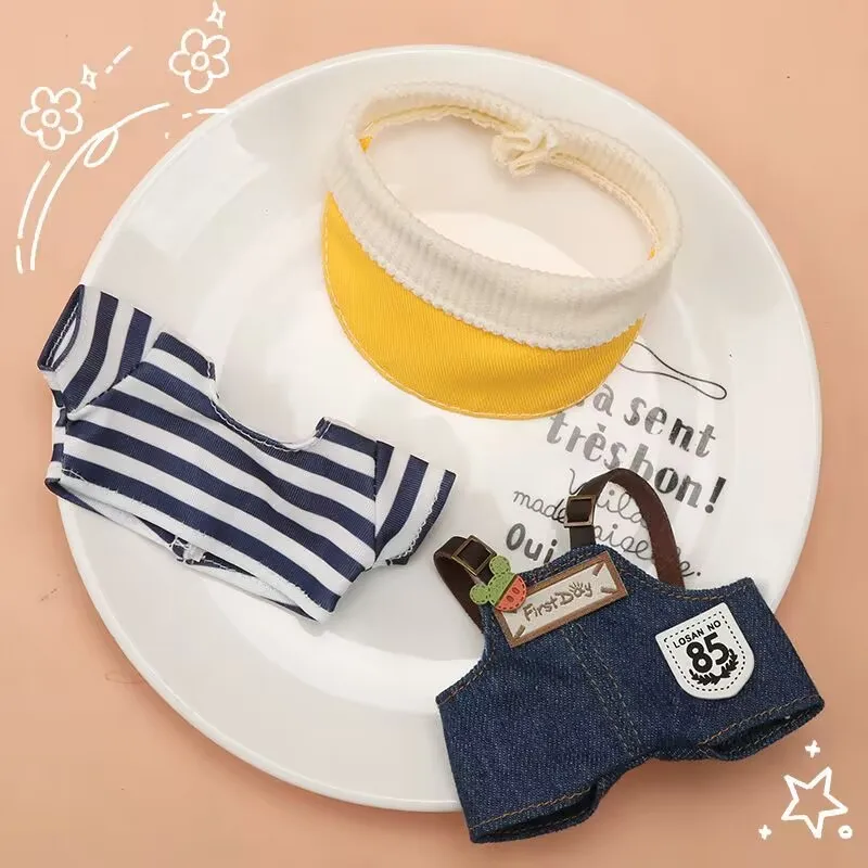 

Кукла бубу 17 см, одежда для первого, второе и третье поколения, праздничный комплект виниловой куклы сидения 17 см, джинсовый комбинезон