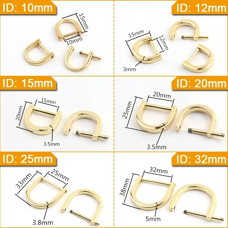 2er-Set Metall-D-Ring-Schäkel mit Schraubverschluss für Lederhandwerk, Taschenriemen, Gürtelschnallen, Griffe und Schultergurte – Detail 2