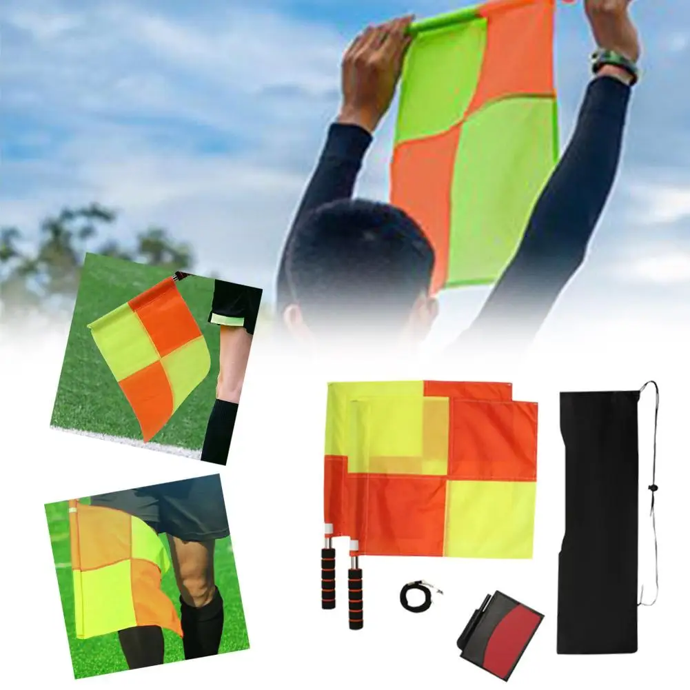 Football Referee Flag Red Yellow Cards Pencil Notebook with Steel Scorecards Equipment Whistle Sports Game Sainless D9P8