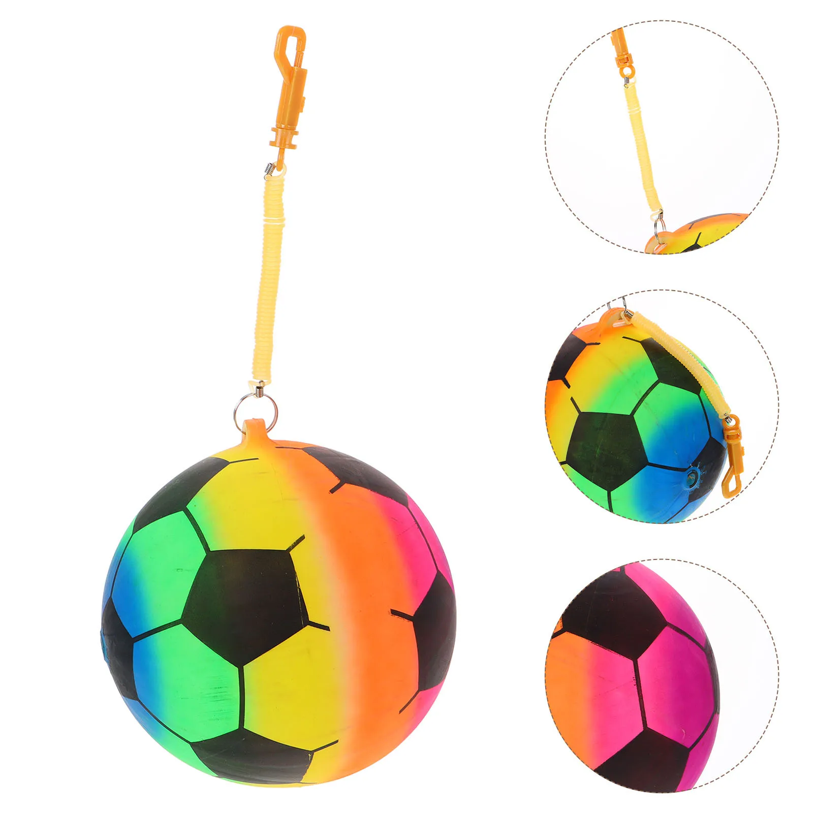 Mini balón de fútbol inflable para niños y niñas, anillo con mango de resorte, pelota de patada hinchable para patio de juegos de playa y patio trasero, uso portátil