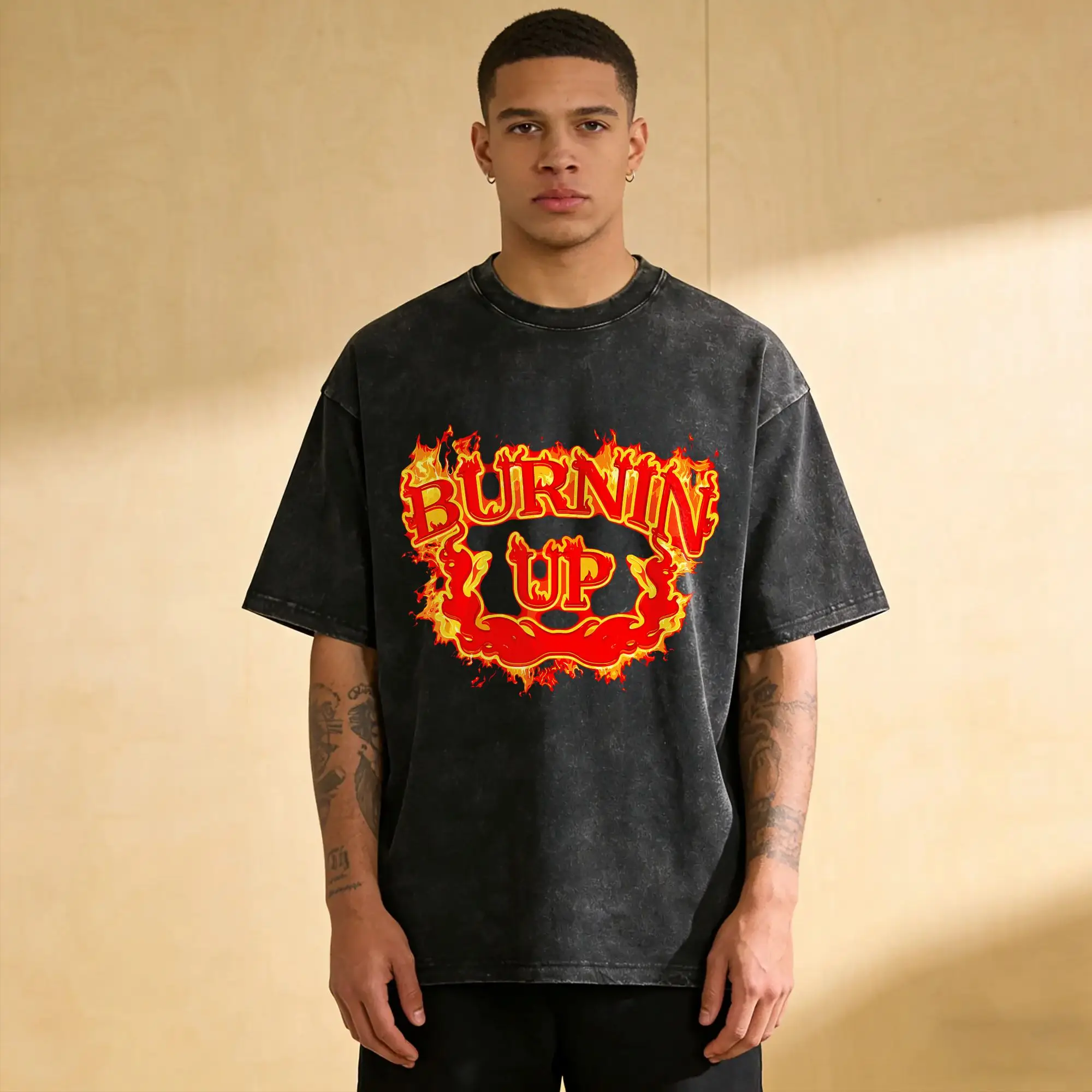 Burnin Up Vintage Flames T Shirts for Men Cotton Cool T-Shirts O Neck  Tees Short Sleeve Clothes Summer