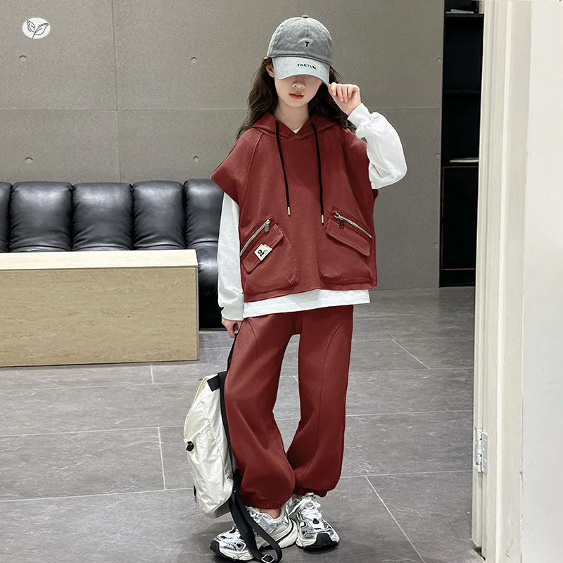 

Girls' Sportswear Set Fashionable Two-Piece Set for Back to School Autumn Casual Outfit Suitable for Daily Wear for Ages 7-14