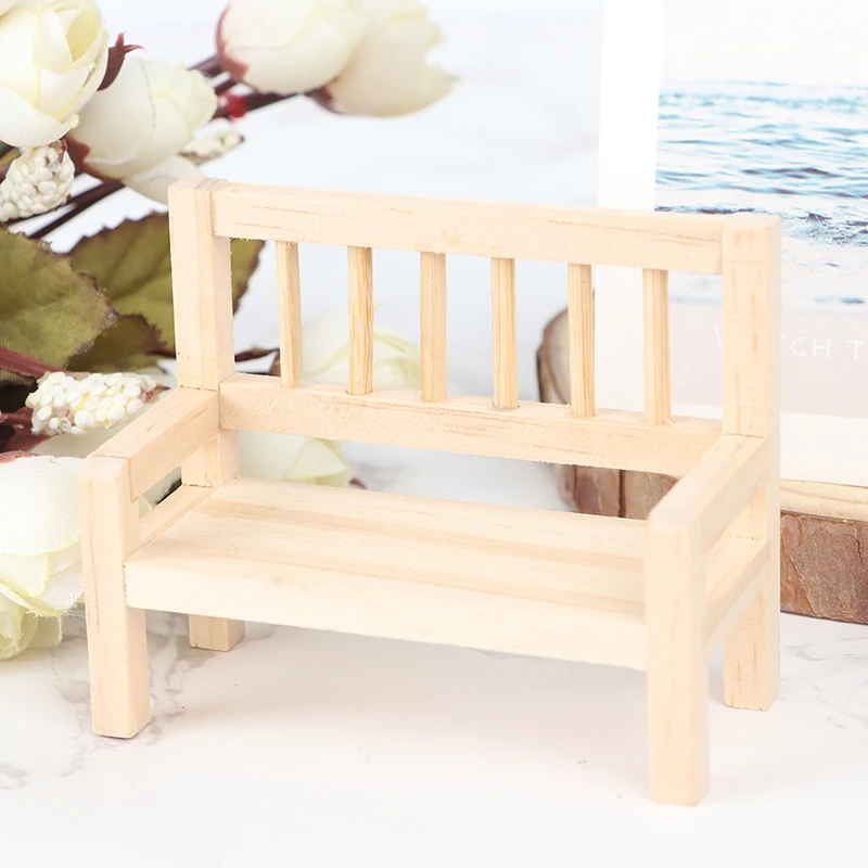 1:12 Dollhouse Miniature Wooden Long Chair Model Furniture Accessories For Doll House Decor Kids Pretend Play Toys