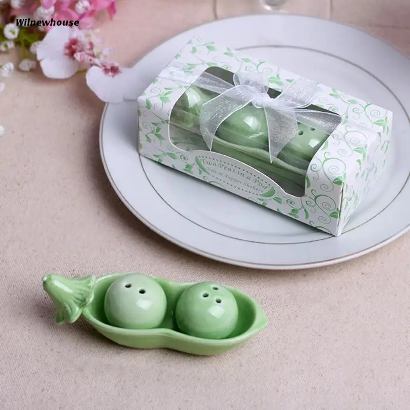 F63A Seasoning Can Two Peas in Ceramic Salt Pepper Shaker Wedding Party Gifts Set