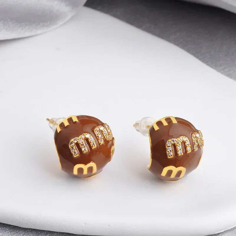 2025 Korea New Design Fashion jewelry 18K gold plated enamel letter M earrings elegant women's daily commute accessory image 5