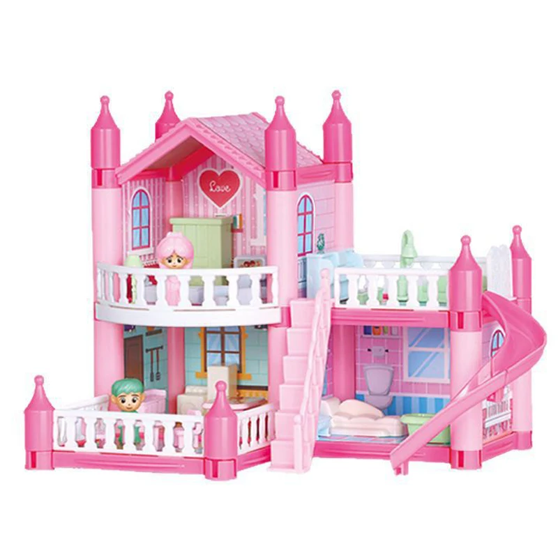 1/12 castelo casa de boneca dreamhome, casa de princesa diy, brinquedos de menina, conjunto de casa de bonecas de sonho de simulação brinquedos de menina rosa