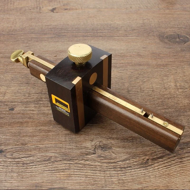 Herramienta de carpintería de carpintero resistente al desgaste de ébano británico de lujo de Indonesia + cobre puro, raspador de marca de calibre de corte de tornillo de 8 pulgadas