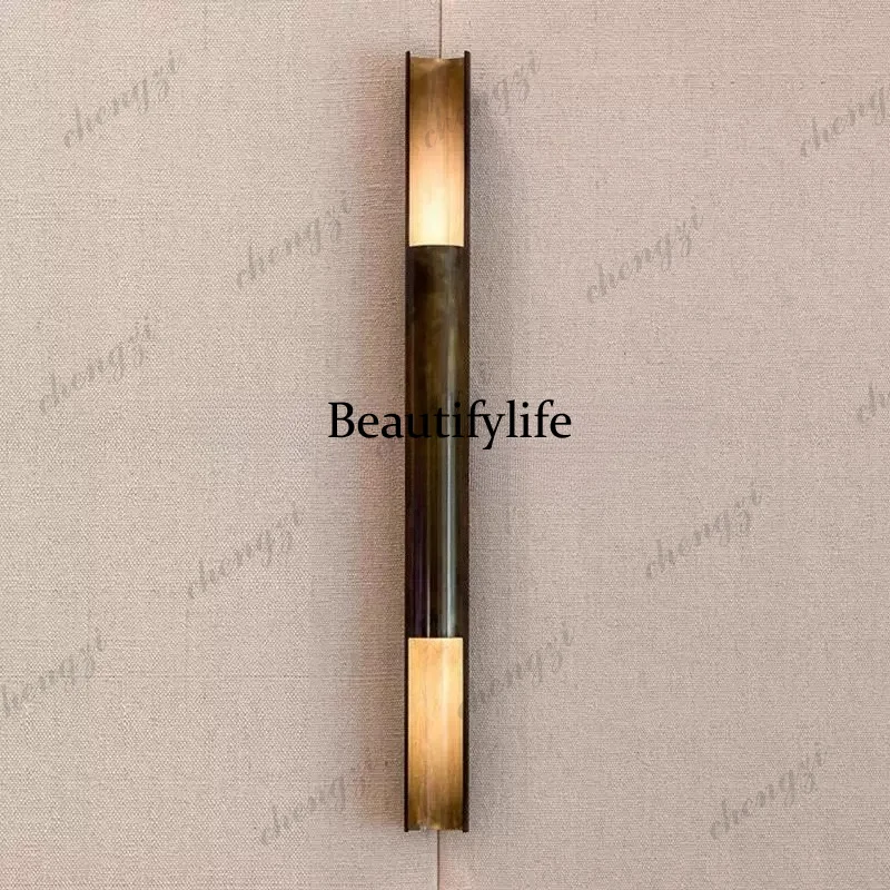 Retro cylindrical bronze wall lamp, American wall lamp, villa living room background custom mirror headlamp