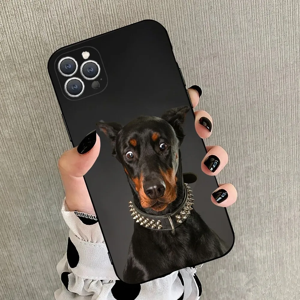 Doberman dog  Phone Case For iPhone 15,14,13,12,11,Plus,Pro Max,XS,X,XR,SE,Mini,8,7 Soft Silicone Black Cover