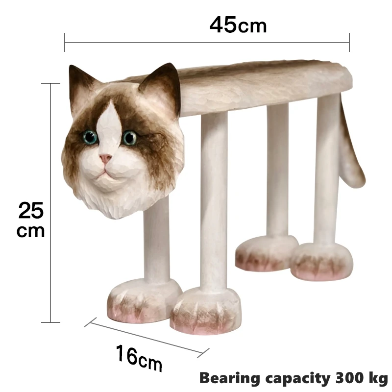 Solid wood handmade carving Ragdoll cats furniture stools cartoon children stool stoolen creative wood carving crafts