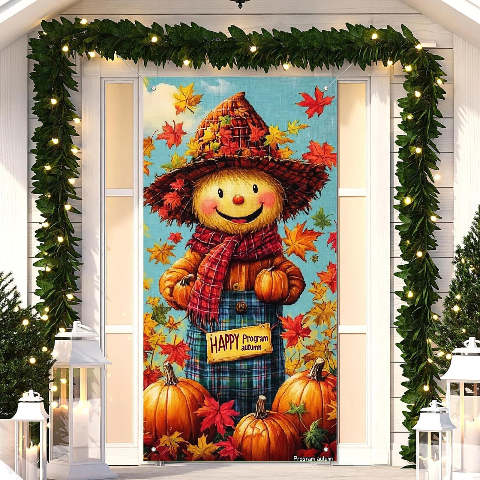 2D-Türbanner, 1-Herbst-Erntetürbanner – 2D-Polyester-Hintergrundstoff, perfekt für Halloween und Thanksgiving