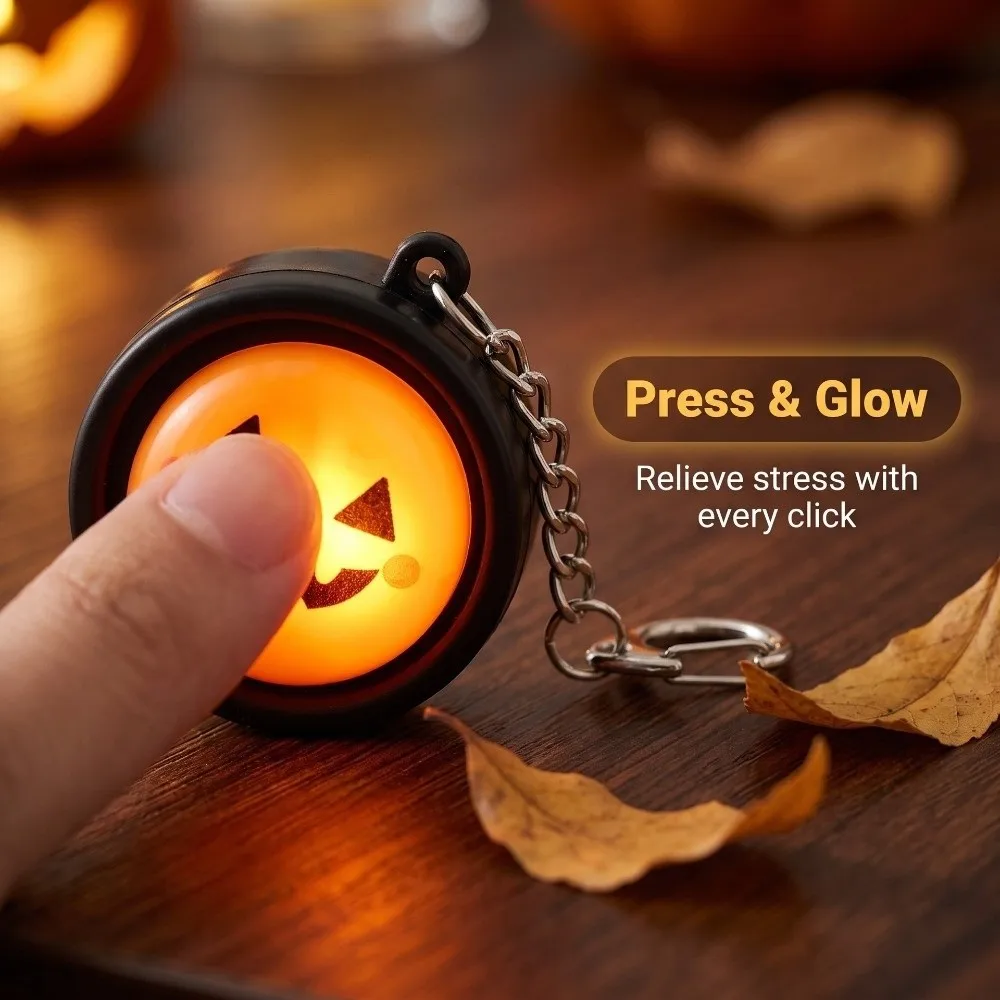 3D Printed Halloween Steamer Fidget Keychain Click Sound Funny Pumpkin Sound Light Click Keychain Round Removable Lid