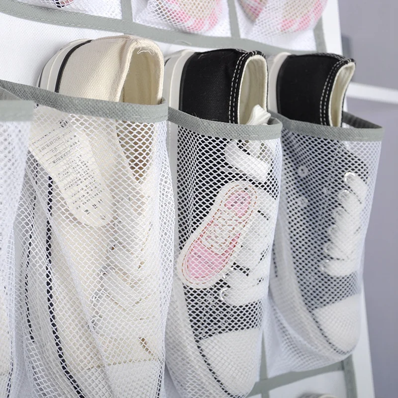 1 Piece 24 Mesh Door Back Non-Woven Shoe Storage Hanging Bag Mesh Pocket Slipper Storage Bag Door Organizer Black