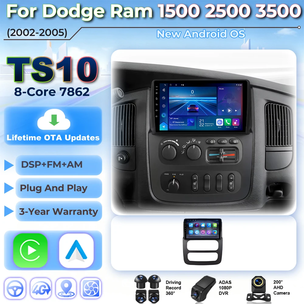 Car Radio Android 16 For Dodge RAM 1500 2500 3500 2002 2003 2004 2005 Wireless Carplay Multimedia Player Auto BT GPS Navigation