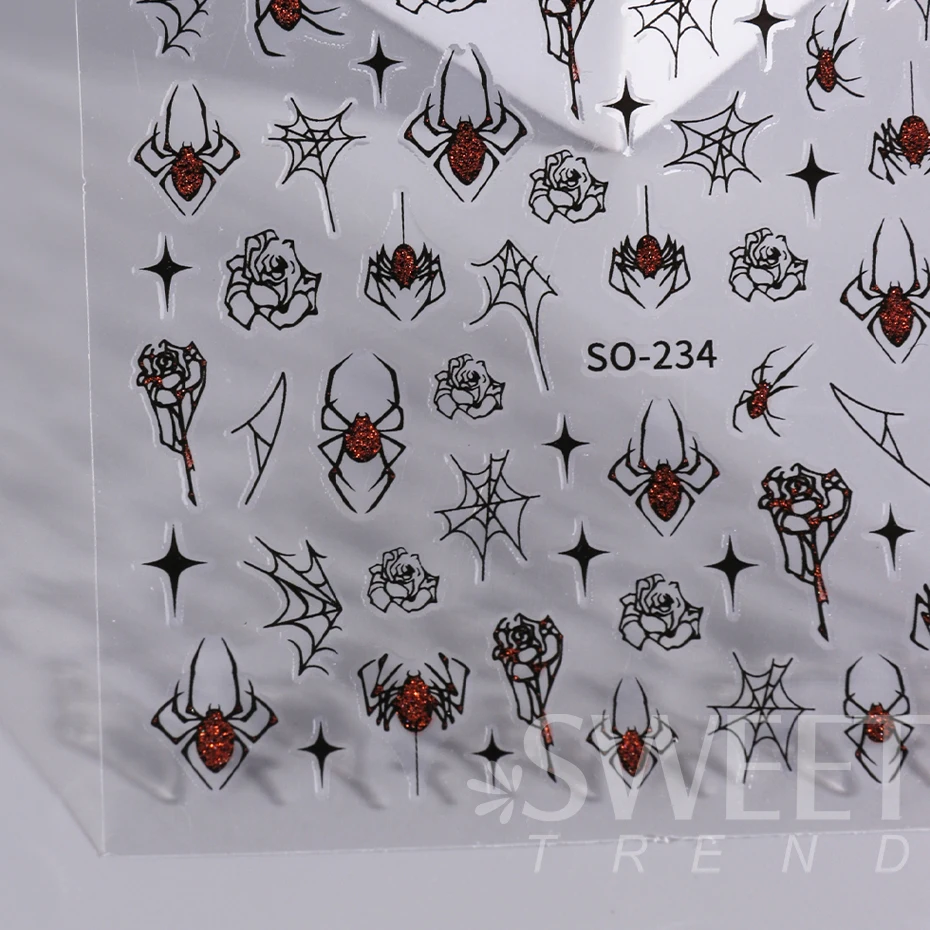 3d Spider Nail Sticker Zwart Rood Sliver Gillter Shinning Spider Scarlet Rose Slider Halloween Decal Diy Manicure Art Decoratie