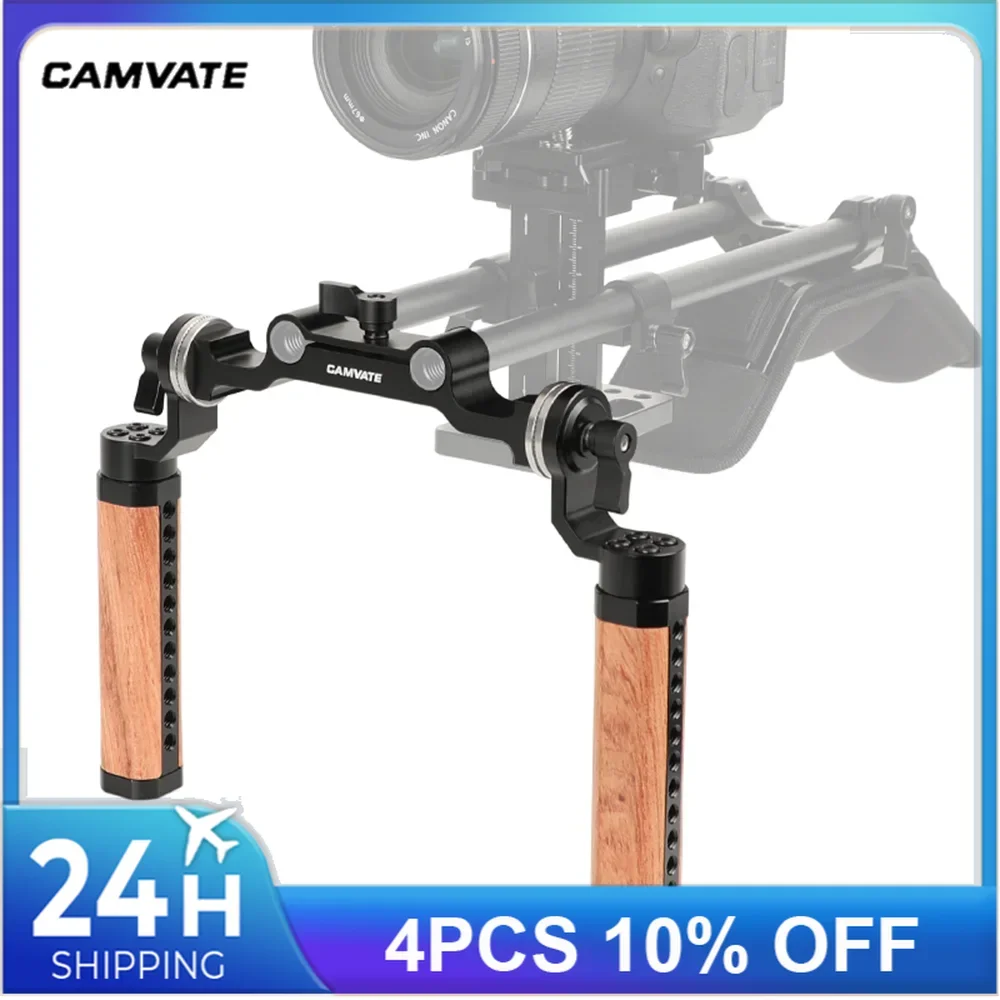 CAMVATE 2 pieces Wooden Handgrip with 15mm Rod Clamp & M6 ARRI Rosette Mount For DSLR Camera Shoulder Mount Rig Support System