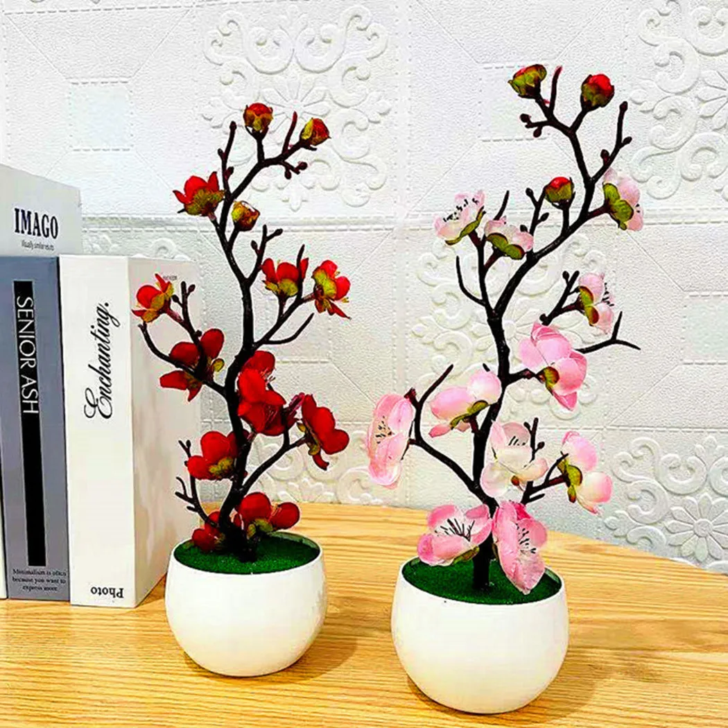 1szt Sztuczne rośliny doniczkowe Symulowany kwiat śliwy Plastikowe bonsai Wystrój domu Dekoracja biura Dekoracja ogrodu 30cmx11cm
