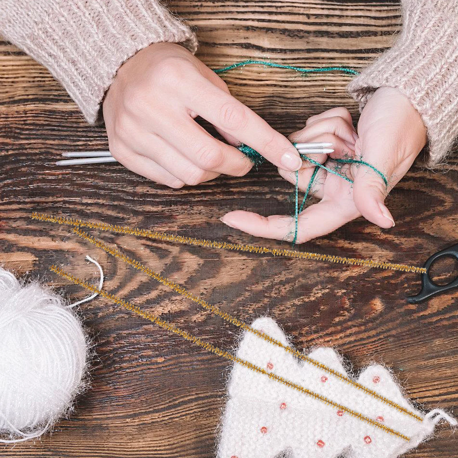 100pcs Gold Glitter Pipe Cleaners Chenille Stems Sparkly Craft Supplies For Kids Diy Projects Fine Motor Skills Metallic Stem