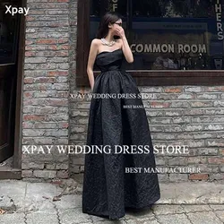 XPAY Modern Black Korea Evening Dresses Puff Cotton Unique Sleeveless Wedding Photos Shoot Backless Formal Birthday Party Gown