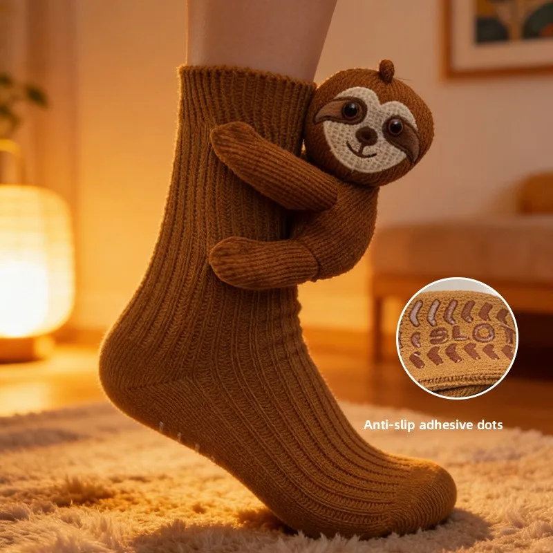 Creative3D3D animalsABSocks，Non-slip striped knit mid-calf socks，Cute animal-themed floor socks for wearing at home in the bedro