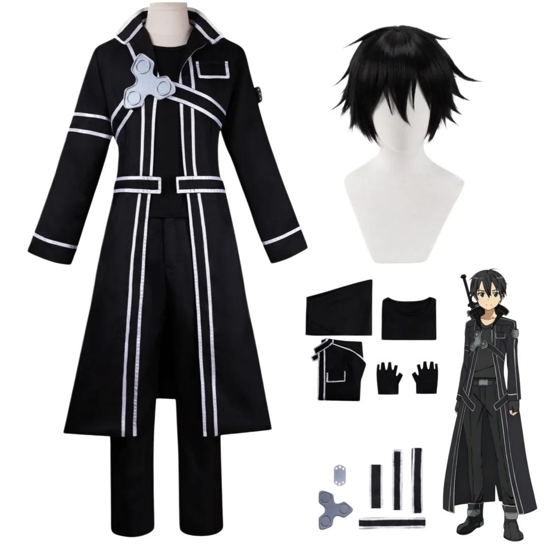 

Anime Sword Cos Kirito Kazuto Kirigaya Cosplay Costume Wig Set Art Online Jacket Shirt Pants Hallowen Party Outfit For Men