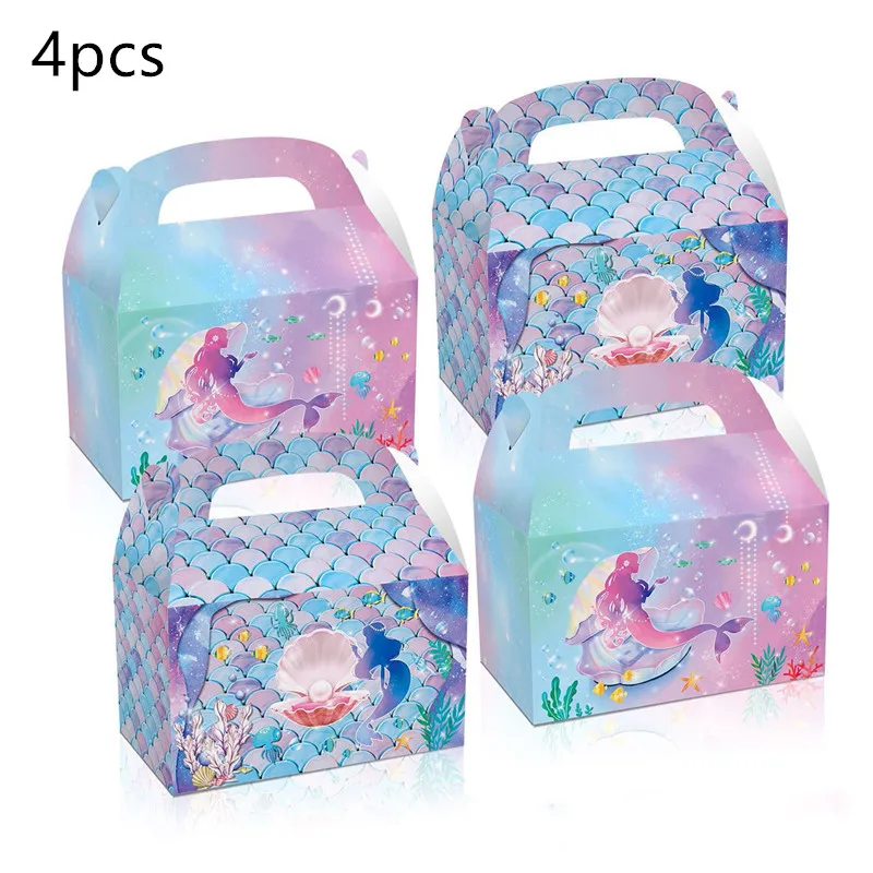 4PCS Candy Box Mermaid Shell Underwater World Theme Birthday Party Decor Supplies Favors  Kraft Paper Bag Gift Packaging