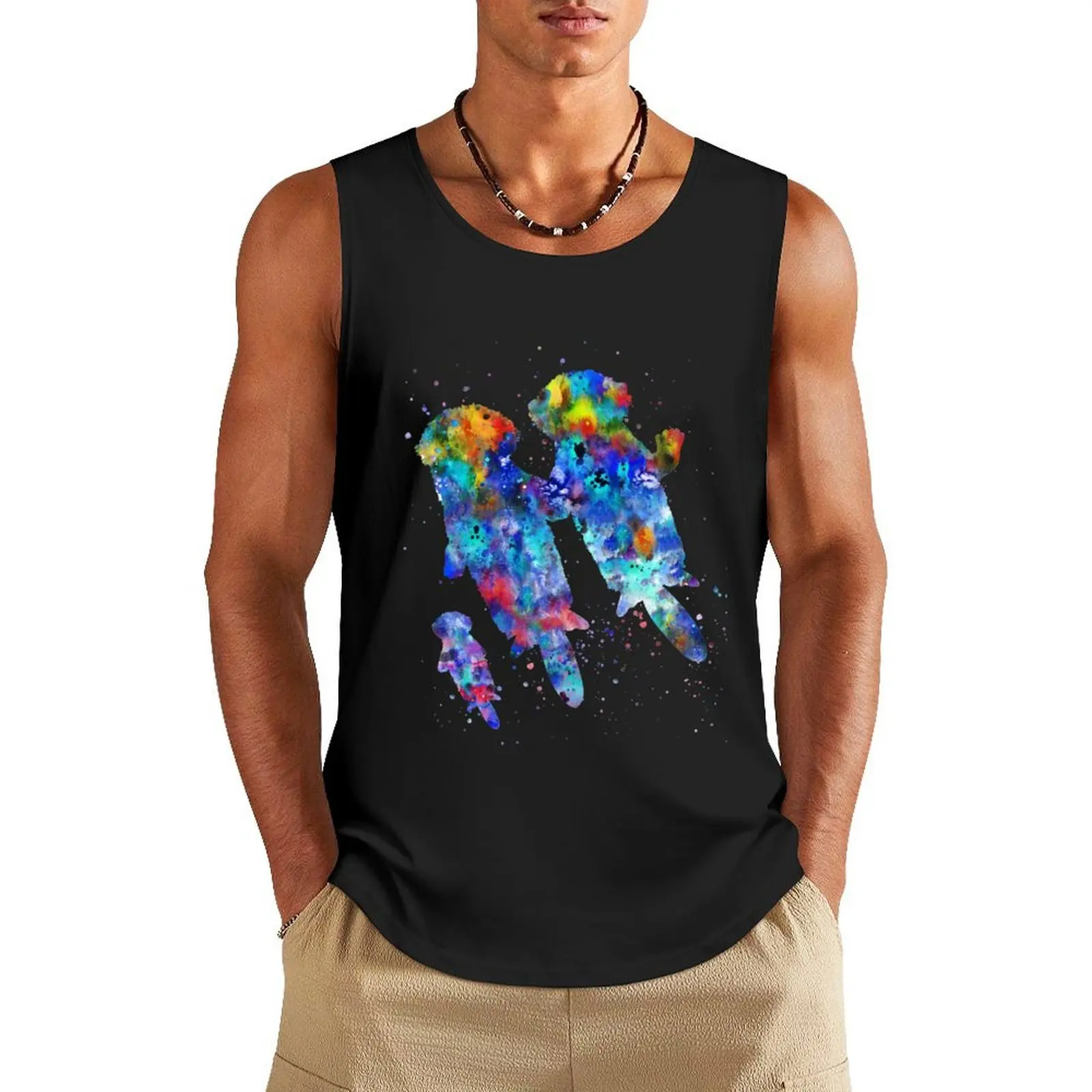 

Otters holding hands and a baby Otter, Otter family Tank Top sleeveless gym clothes man fitness vests for men gym t shirt men