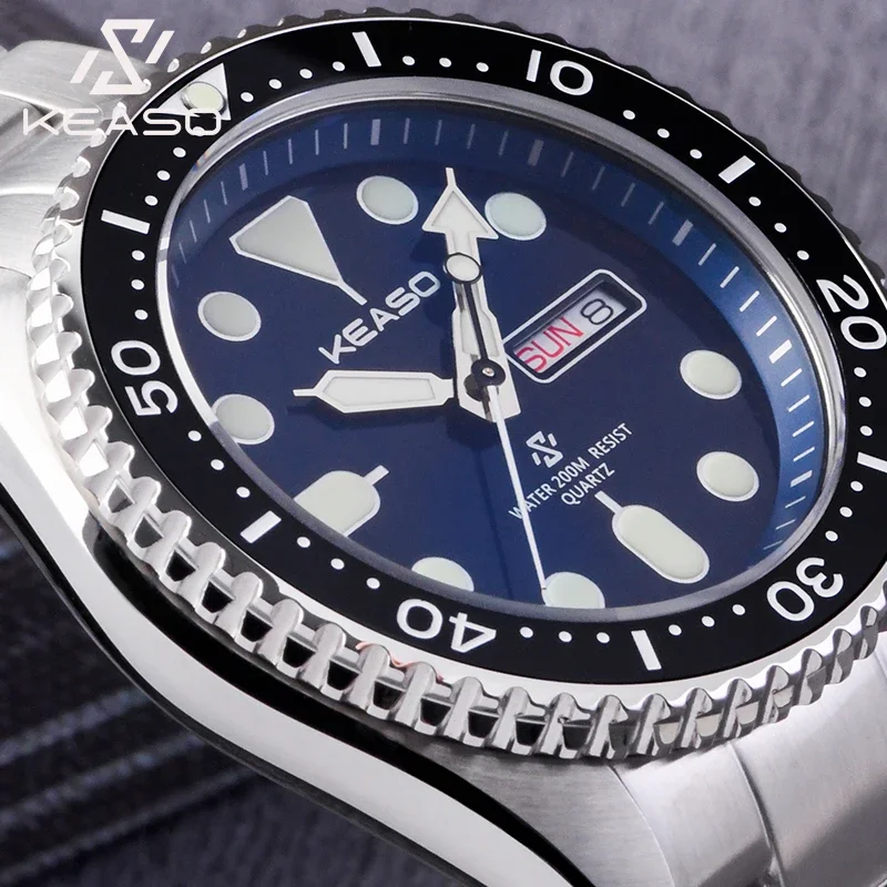 HEIMDALLR Men Watch Swiss MIYOTA 2105 Quartz Movement Double Calendar Diver 200M Waterproof C3 Super Luminous Sapphire Wristwatc